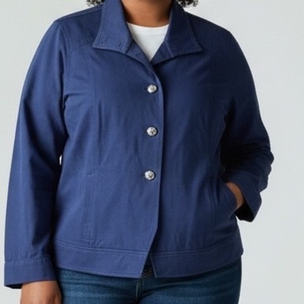 Lemon Way Navy Blue Jacket Blazer Womens 2X Button Front Stretch Cotton‎ Blend